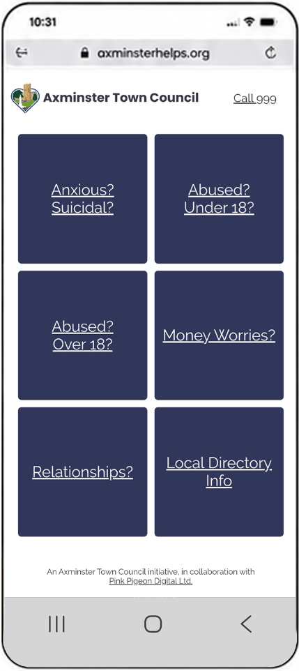 Axminsterhelps.org landing page